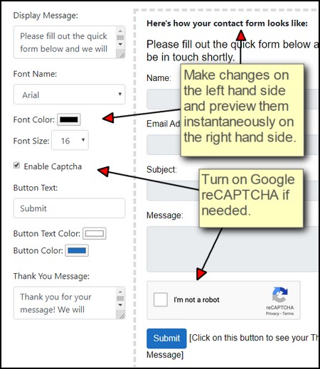 Contact Us Form Configurations